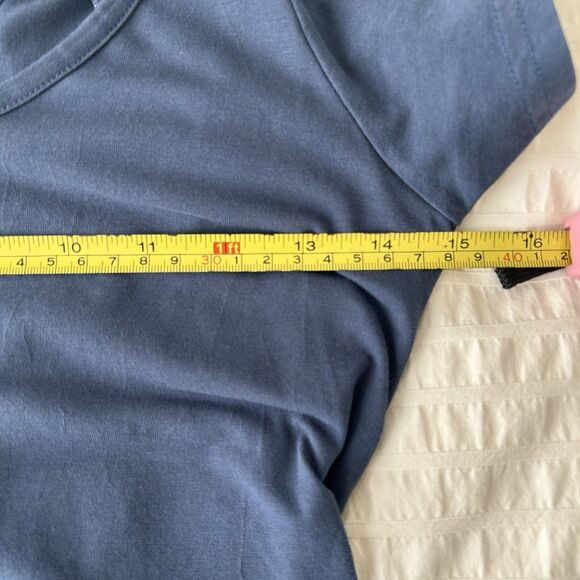 PACT Organic Cotton Stretch Blue Helena Crossback Mini Dress Pockets Medium FLAW - Picture 6 of 11